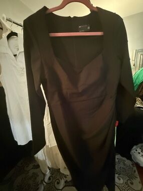 ASOS Black Sweetheart-Neck Long Sleeve Midi Dress